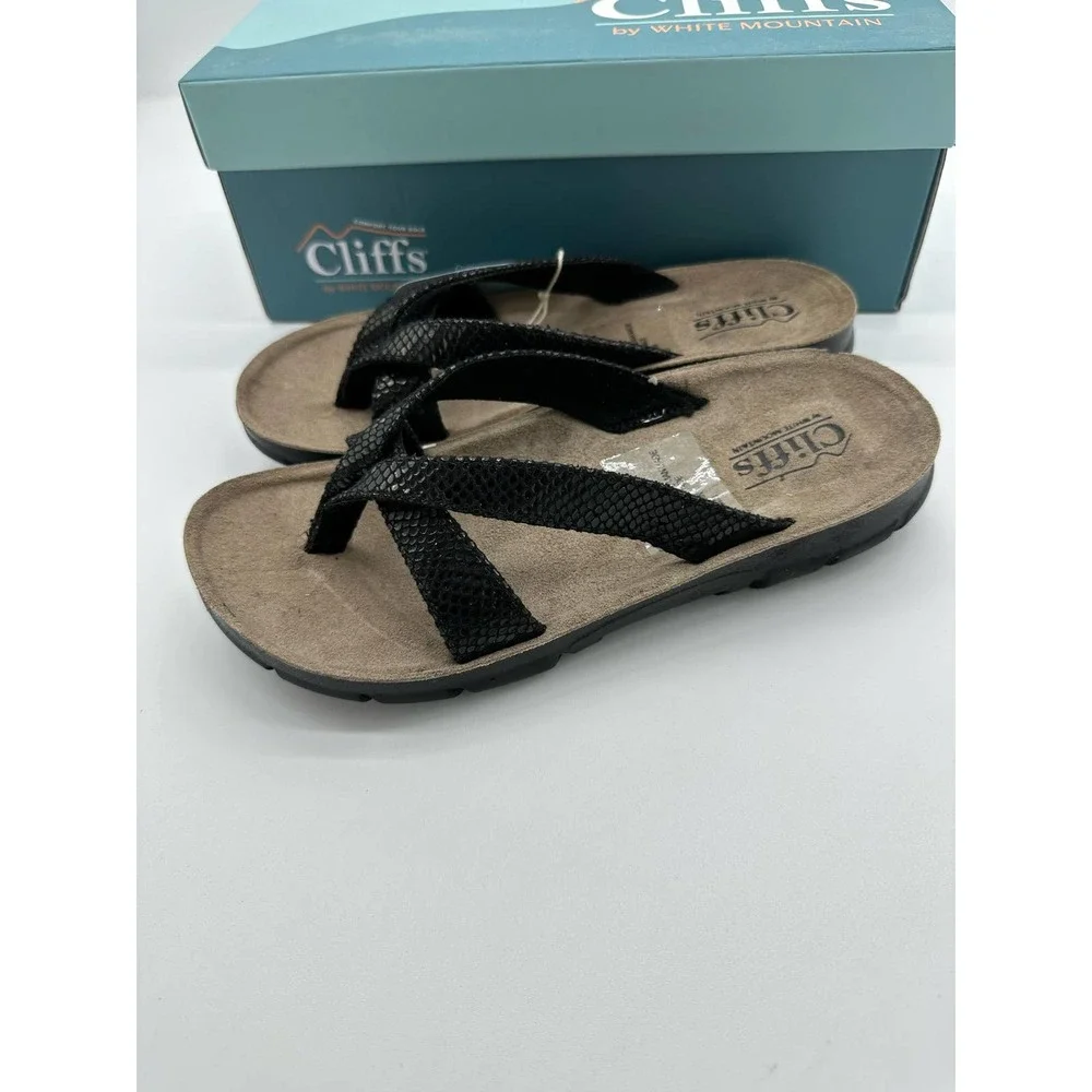 Cliffs by White Mountain Women's Best of Flat Sandals Women's Shoes, Black Sz 6